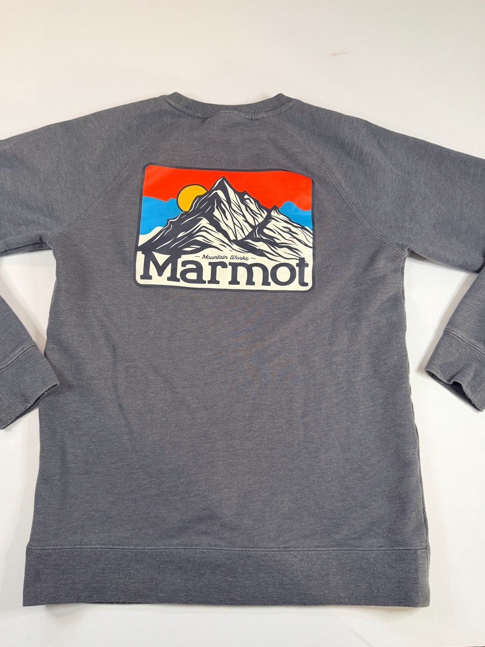 Marmot Gray Crewneck with Colorful Mountain Patch